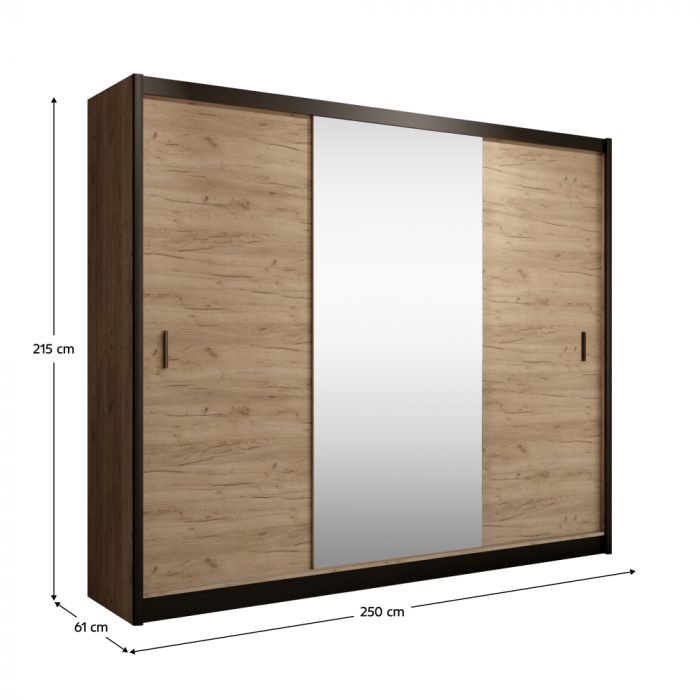 Dulap cu uşi glisante, negru / stejar craft, 250x215 cm, CRAFT [4]