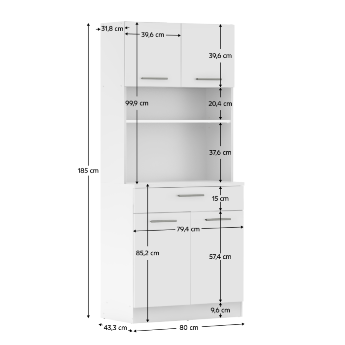 Dulap de bucătărie cu patru uşi, alb, DOMIS NEW [10]