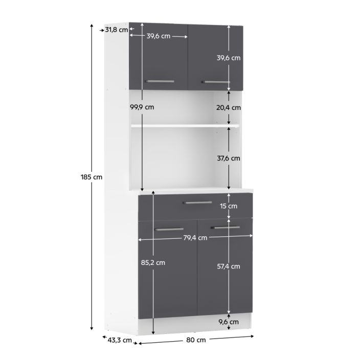 Dulap de bucătărie cu patru uşi, alb/grafit, DOMIS NEW [10]
