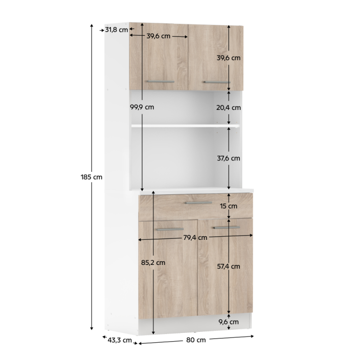 Dulap de bucătărie cu patru uşi, stejar alb/sonoma, DOMIS NEW [10]