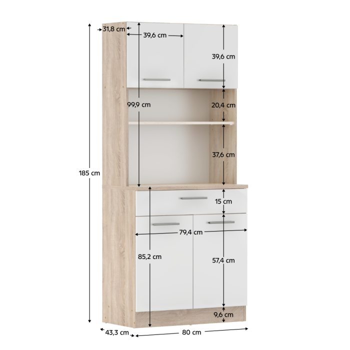 Dulap de bucătărie cu patru uşi, stejar sonoma/alb, DOMIS NEW [10]