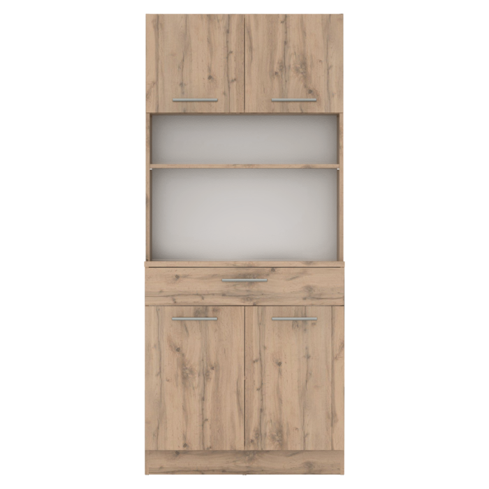 Dulap/bufet de bucatarie, culoare stejar wotan, din PAL, cu patru usi, un sertar, rafturi, design elegant si practic, bucatarie, living, 80x43, 3x185 cm [5]