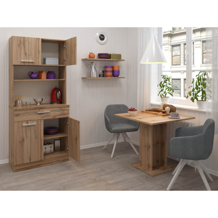 Dulap/bufet de bucatarie, culoare stejar wotan, din PAL, cu patru usi, un sertar, rafturi, design elegant si practic, bucatarie, living, 80x43, 3x185 cm [9]