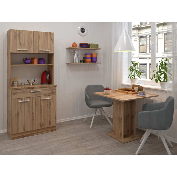 Dulap/bufet de bucatarie, culoare stejar wotan, din PAL, cu patru usi, un sertar, rafturi, design elegant si practic, bucatarie, living, 80x43, 3x185 cm [8]