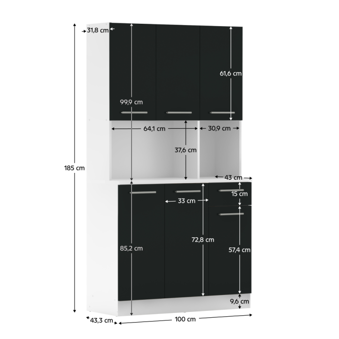Dulap de bucătărie cu şase uşi, alb/negru, PELION NEW [10]
