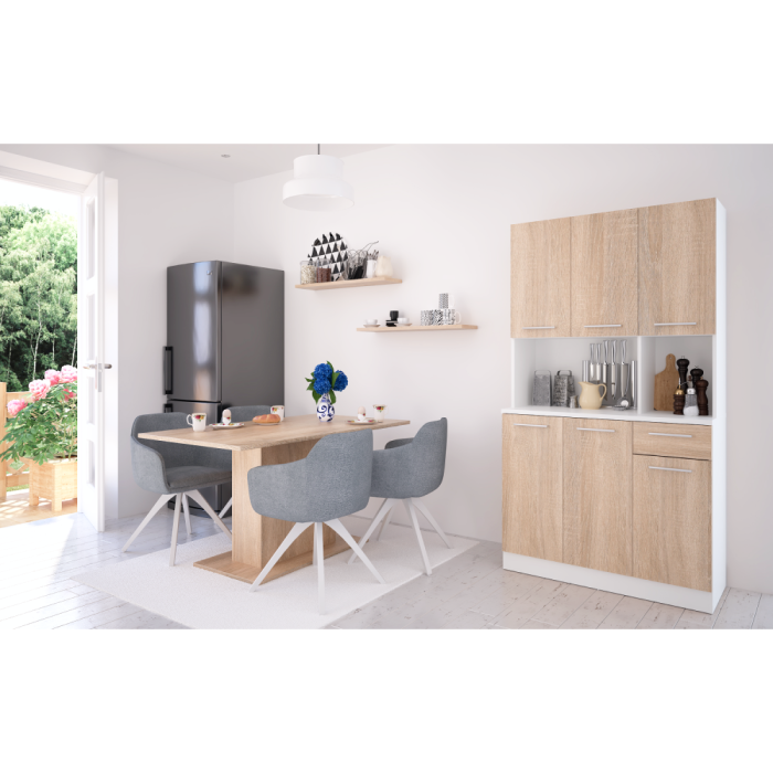 Dulap de bucătărie cu şase uşi, alb/stejar sonoma, PELION NEW [7]