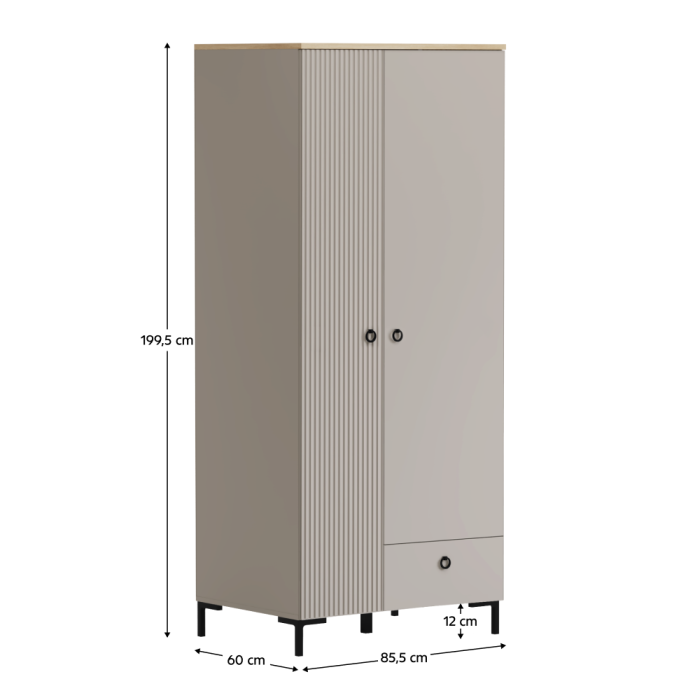 Dulap, gri-maroniu Taupe/stejar silverjack, DOMCA 2D1S [7]