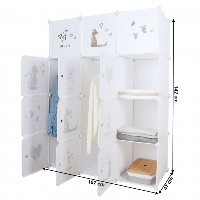 Dulap modular pentru copii, model alb / maro pentru copii, KITARO [6]