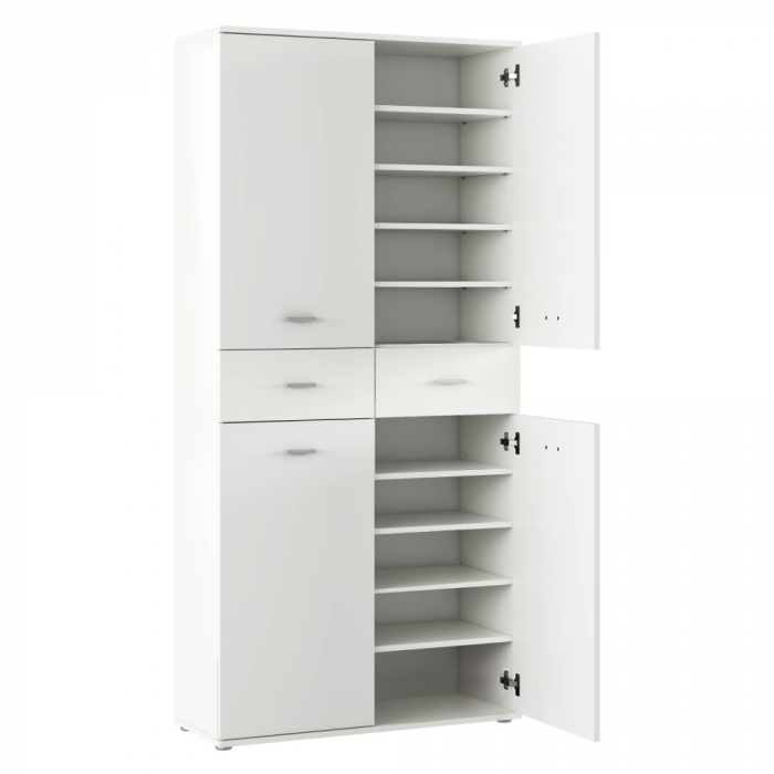 Dulap pantofar incaltaminte spatios , cu 10 rafturi si 2 sertare , alb, 90 cm lungime x 35 cm adancime x 191 cm inaltime, incap peste 25 -28 perechi incaltaminte aproximativ [2]
