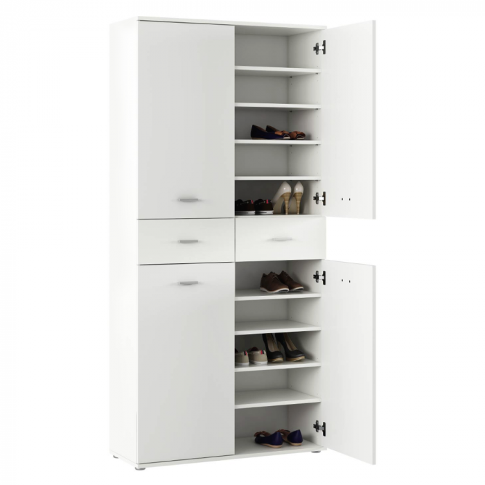 Dulap pantofar incaltaminte spatios , cu 10 rafturi si 2 sertare , alb, 90 cm lungime x 35 cm adancime x 191 cm inaltime, incap peste 25 -28 perechi incaltaminte aproximativ [3]