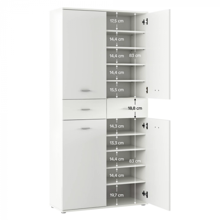 Dulap pantofar incaltaminte spatios , cu 10 rafturi si 2 sertare , alb, 90 cm lungime x 35 cm adancime x 191 cm inaltime, incap peste 25 -28 perechi incaltaminte aproximativ [6]