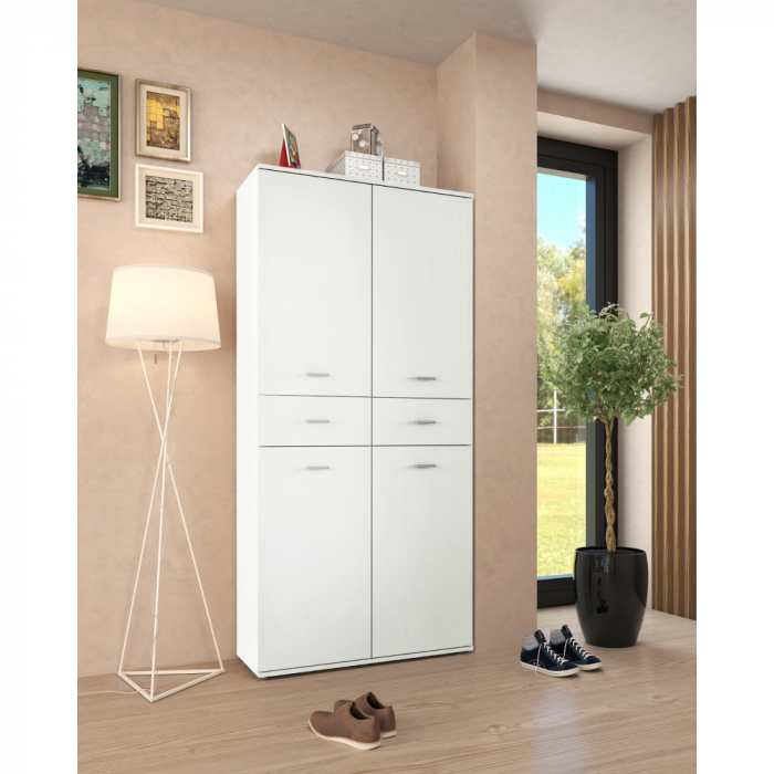 Dulap pantofar incaltaminte spatios , cu 10 rafturi si 2 sertare , alb, 90 cm lungime x 35 cm adancime x 191 cm inaltime, incap peste 25 -28 perechi incaltaminte aproximativ [4]