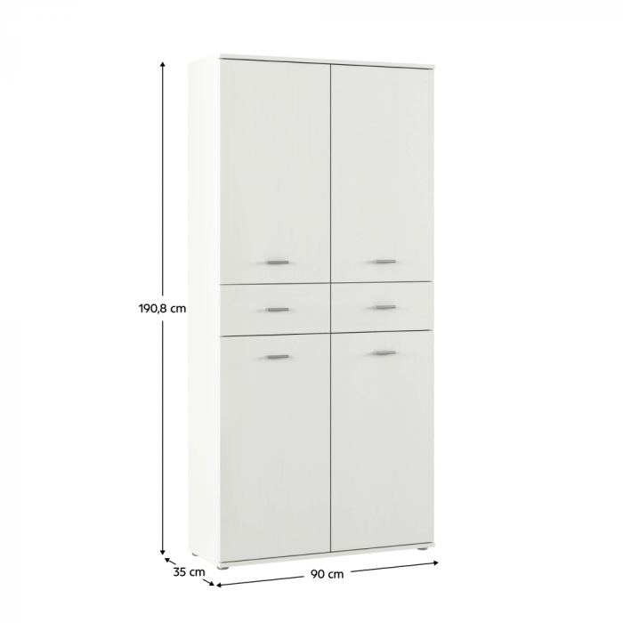 Dulap pantofar incaltaminte spatios , cu 10 rafturi si 2 sertare , alb, 90 cm lungime x 35 cm adancime x 191 cm inaltime, incap peste 25 -28 perechi incaltaminte aproximativ [5]