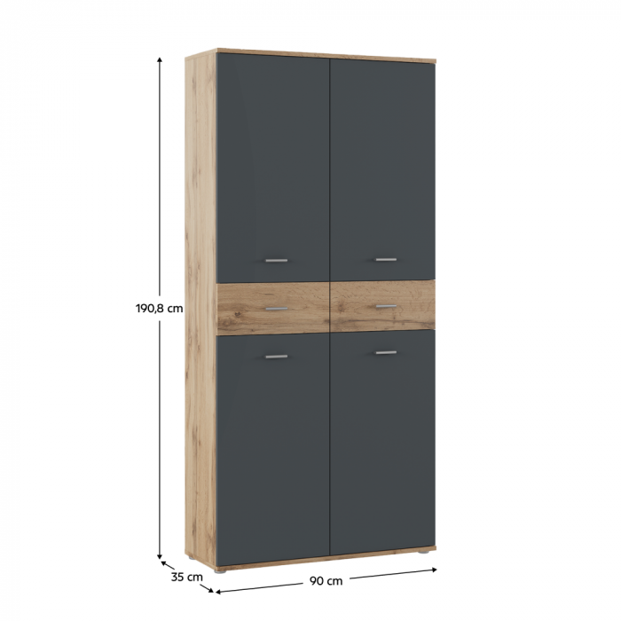 Dulap pantofar incaltaminte spatios , cu 10 rafturi si 2 sertare , grafit/wotan, 90 cm lungime x 35 cm adancime x 191 cm inaltime, incap peste 25 -28 perechi incaltaminte aproximativ [5]