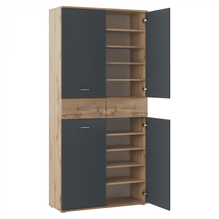Dulap pantofar incaltaminte spatios , cu 10 rafturi si 2 sertare , grafit/wotan, 90 cm lungime x 35 cm adancime x 191 cm inaltime, incap peste 25 -28 perechi incaltaminte aproximativ [2]