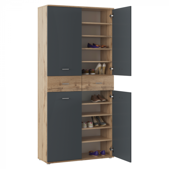 Dulap pantofar incaltaminte spatios , cu 10 rafturi si 2 sertare , grafit/wotan, 90 cm lungime x 35 cm adancime x 191 cm inaltime, incap peste 25 -28 perechi incaltaminte aproximativ [3]