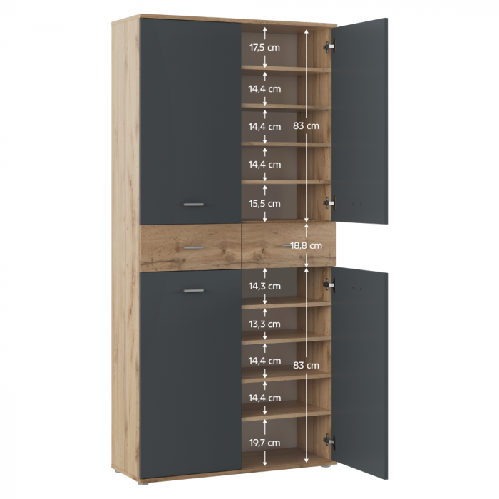 Dulap pantofar incaltaminte spatios , cu 10 rafturi si 2 sertare , grafit/wotan, 90 cm lungime x 35 cm adancime x 191 cm inaltime, incap peste 25 -28 perechi incaltaminte aproximativ [6]