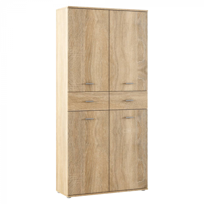 Dulap pantofar spatios , cu 10 rafturi si 2 sertare , stejar sonoma, 90 cm lungime x 35 cm adancime x 191 cm inaltime, incap peste 25 -28 perechi incaltaminte aproximativ [1]