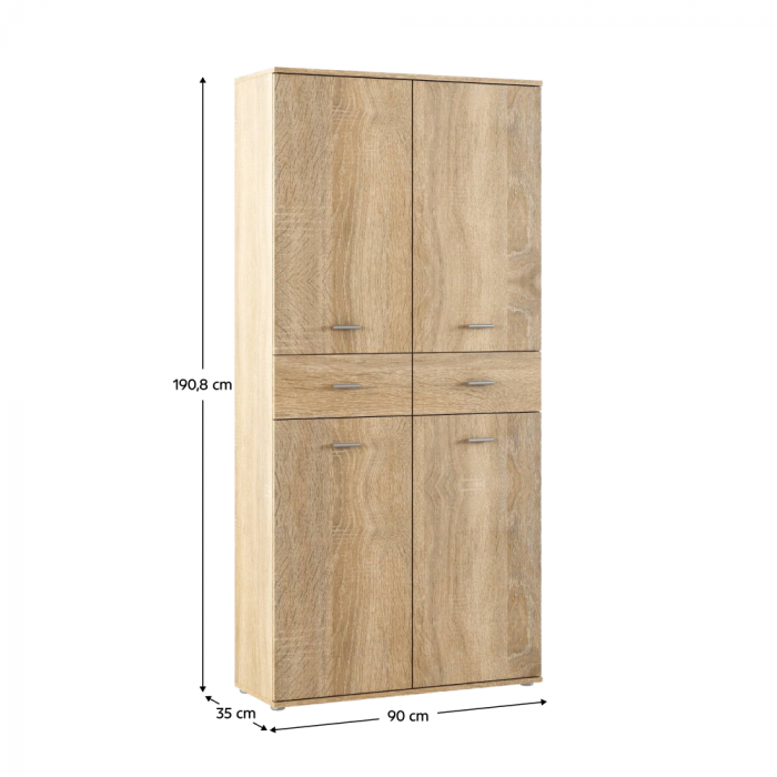 Dulap pantofar spatios , cu 10 rafturi si 2 sertare , stejar sonoma, 90 cm lungime x 35 cm adancime x 191 cm inaltime, incap peste 25 -28 perechi incaltaminte aproximativ [5]