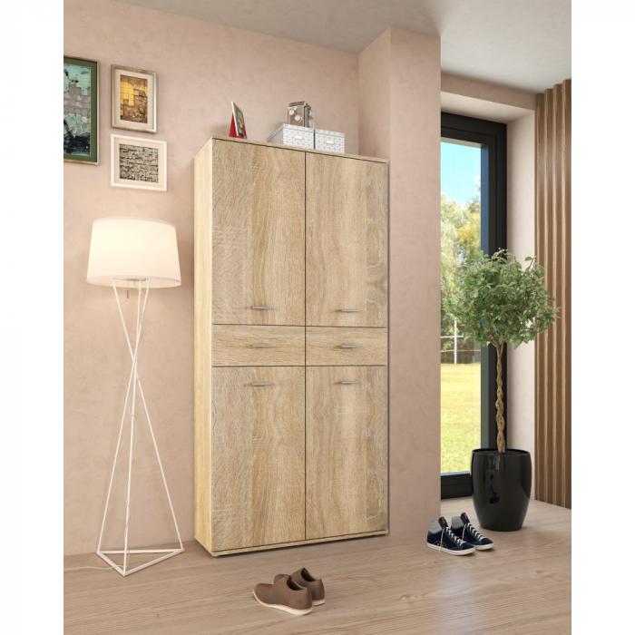 Dulap pantofar spatios , cu 10 rafturi si 2 sertare , stejar sonoma, 90 cm lungime x 35 cm adancime x 191 cm inaltime, incap peste 25 -28 perechi incaltaminte aproximativ [4]