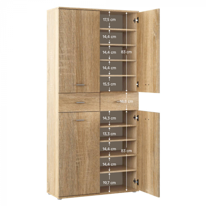 Dulap pantofar spatios , cu 10 rafturi si 2 sertare , stejar sonoma, 90 cm lungime x 35 cm adancime x 191 cm inaltime, incap peste 25 -28 perechi incaltaminte aproximativ [6]