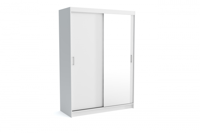 Dulap sifonier haine pentru dormitor , cu 2 usi glisante si oglinda, 6 rafturi si 1 bara pentru umerase, alb, ornament gri, 150 cm lungime x215x60 cm adancime [2]