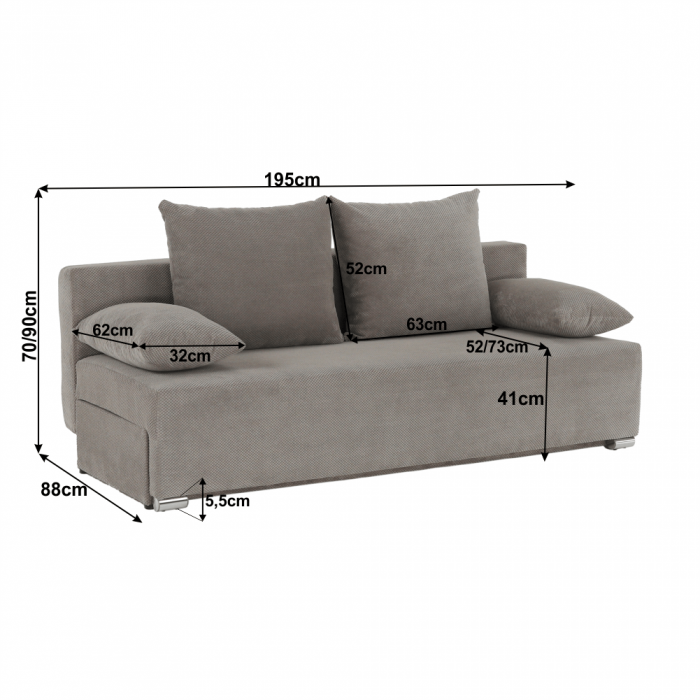 Canapea extensibila , cu lada depozitare , textil gri-maro , 195 cm [20]