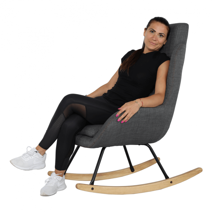 Fotoliu balansoar, material textil gri/lemn, HARPER [18]