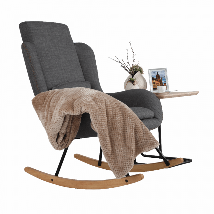 Fotoliu balansoar, material textil gri/lemn, HARPER [12]