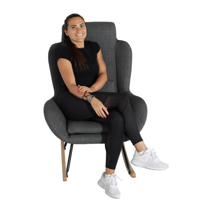 Fotoliu balansoar, material textil gri/lemn, HARPER [19]