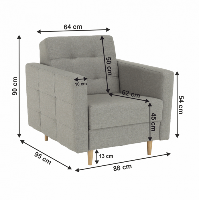 Fotoliu complet tapiţat, material textil gri, AMEDIA [6]
