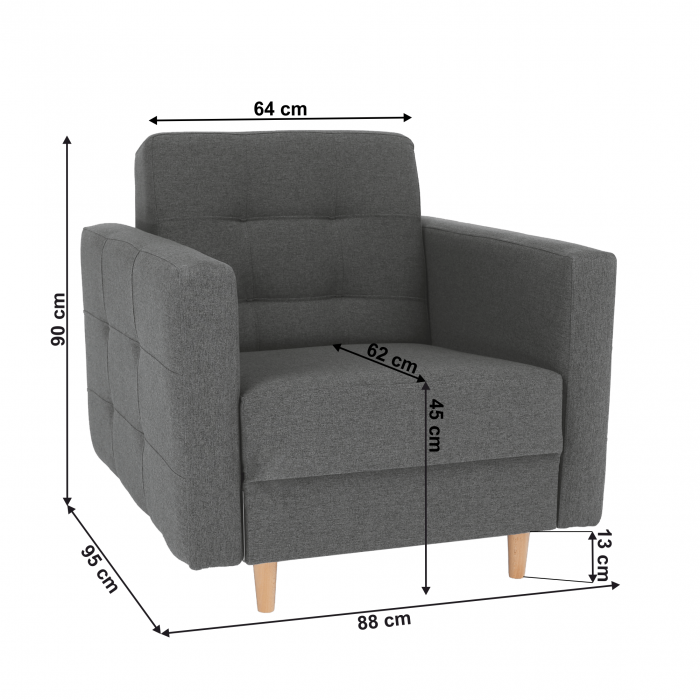 Fotoliu complet tapiţat, material textil gri închis, AMEDIA [3]