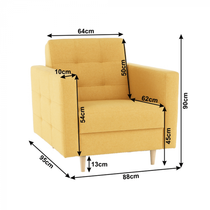 Fotoliu complet tapiţat, material textil muştar, AMEDIA [4]