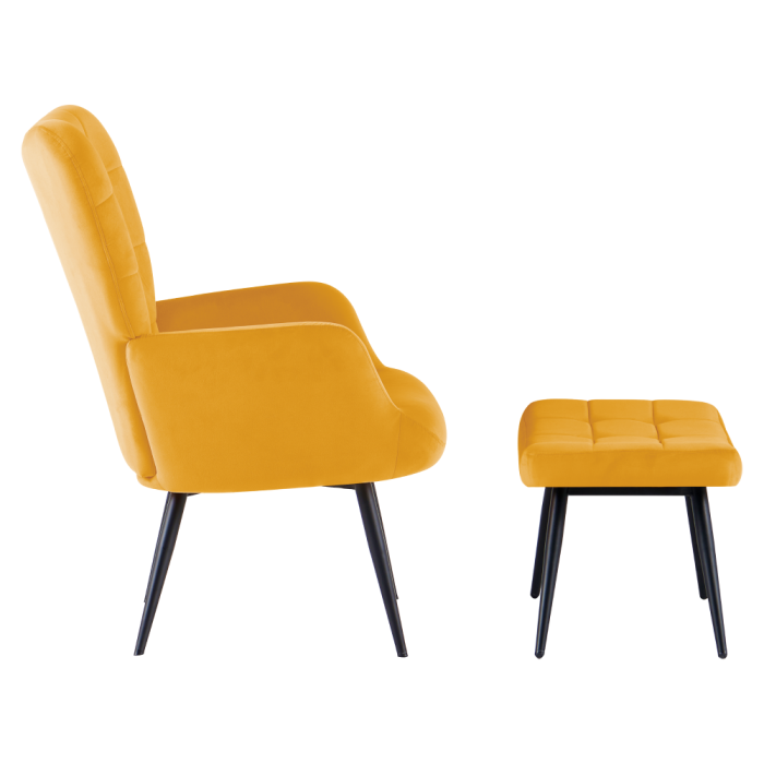 Fotoliu cu suport pentru picioare, galben ţesătură Velvet/negru, HABEN [4]