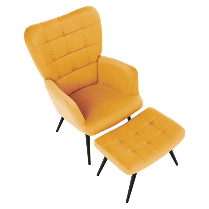 Fotoliu cu suport pentru picioare, galben ţesătură Velvet/negru, HABEN [6]