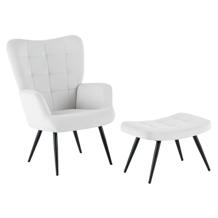 Fotoliu cu suport pentru picioare, gri deschis ţesătură Velvet/negru, HABEN [2]