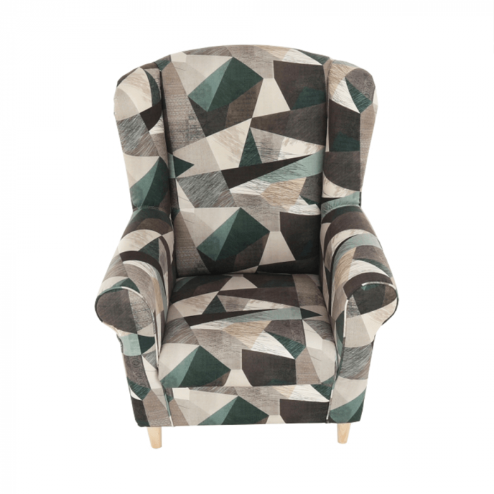 Fotoliu cu taburet, material maro-verde cu model, ASTRID [5]