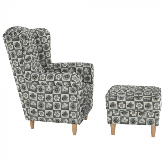 Fotoliu cu taburet, material textil în stilul patchwork N1, ASTRID [11]