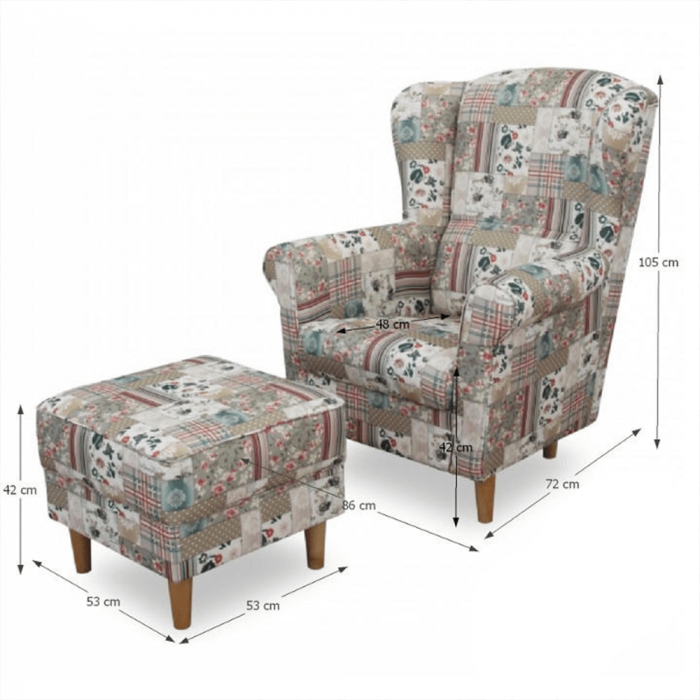 Fotoliu cu taburet, material textil în stilul patchwork Viorica 1, ASTRID [4]