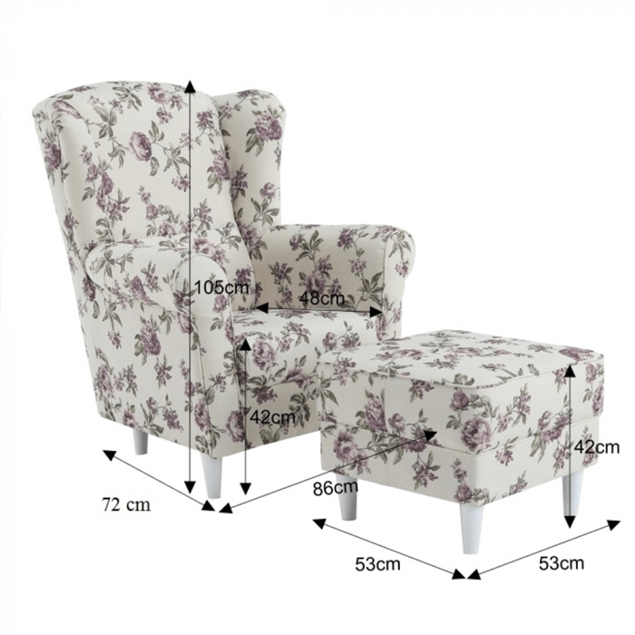 Fotoliu cu taburet, material textil rose 18, ASTRID [4]