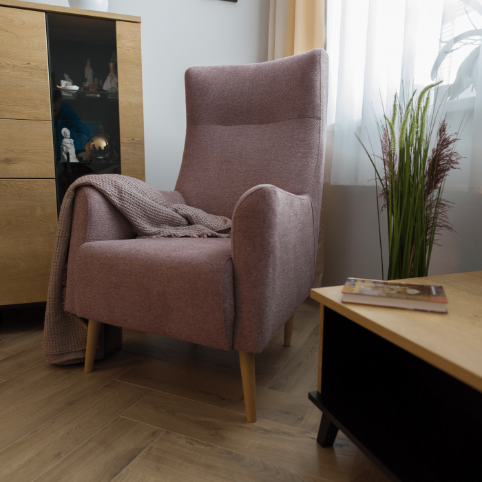 Fotoliu cu urechi, roz antic/ fag, SAMY [8]