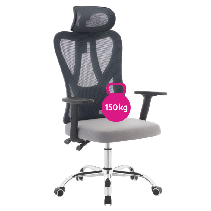 Fotoliu de birou, gri închis/gri deschis/crom, portanţă 150 kg, ADEMIR [8]