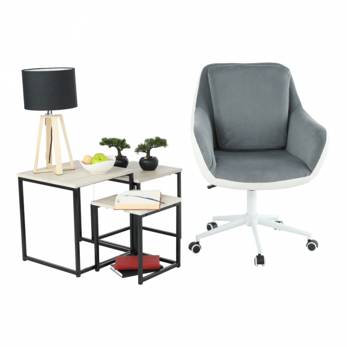 Fotoliu de birou, piele eco alb/stofa gri, Bortis Impex [7]