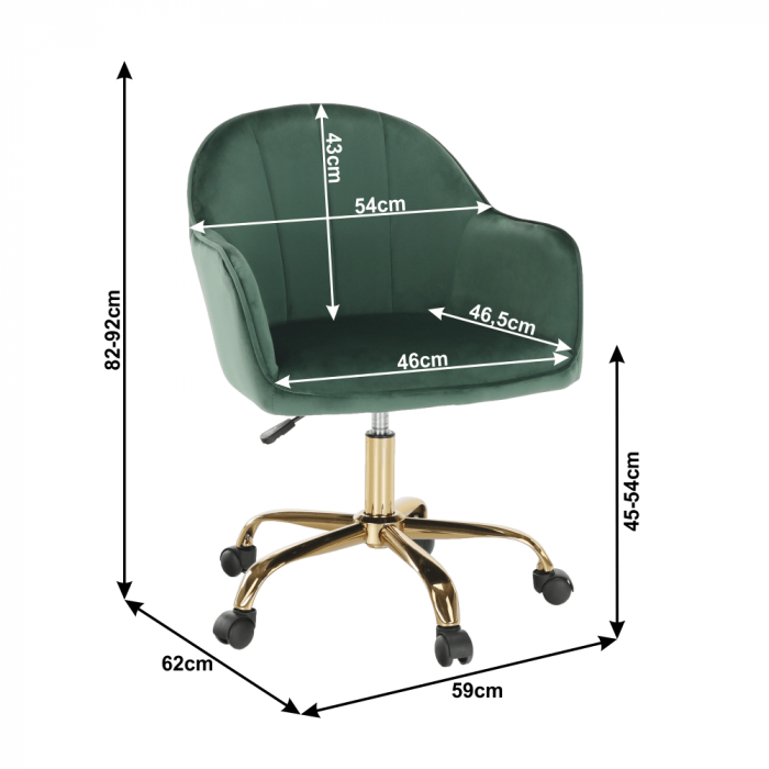 Fotoliu de birou, verde material Velvet /auriu, EROL [3]