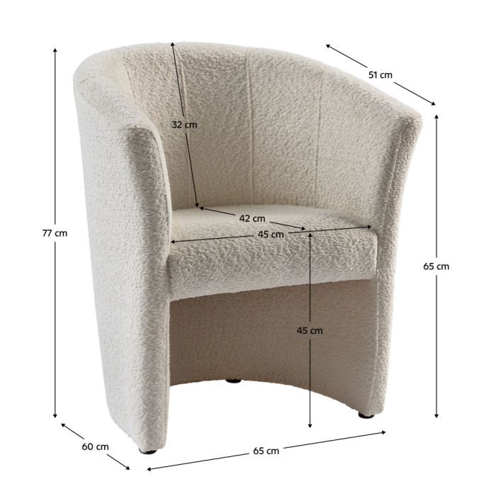 Fotoliu de club, material textil crem Coral, CUBA [15]