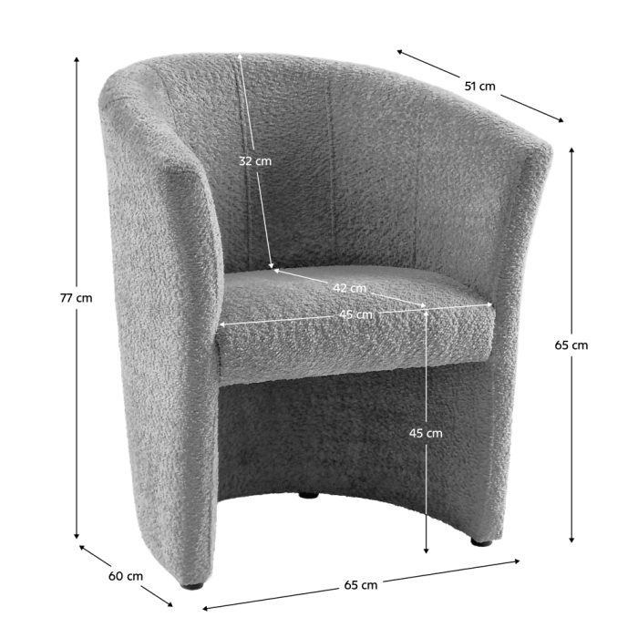 Fotoliu de club, material textil gri Coral, CUBA [14]