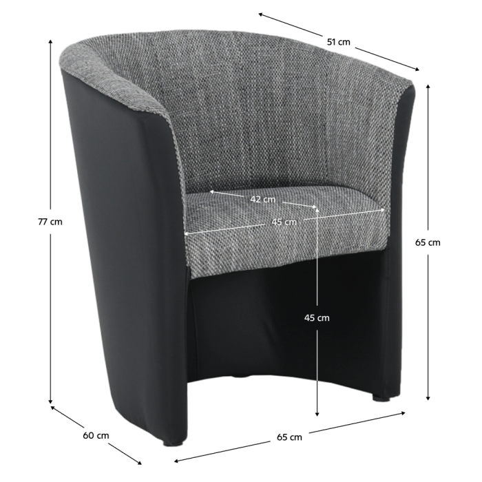 Fotoliu de club, piele eco Damasko negru/material gri, CUBA [12]