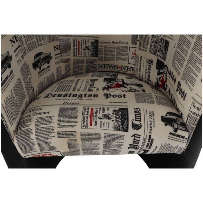 Fotoliu de club, piele ecologică neagră/material textil motiv ziare, CUBA [8]