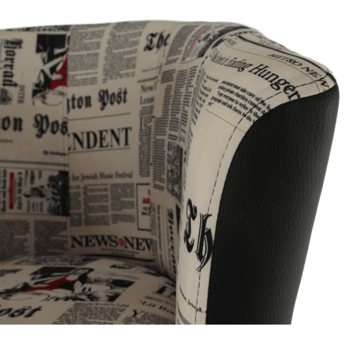 Fotoliu de club, piele ecologică neagră/material textil motiv ziare, CUBA [9]
