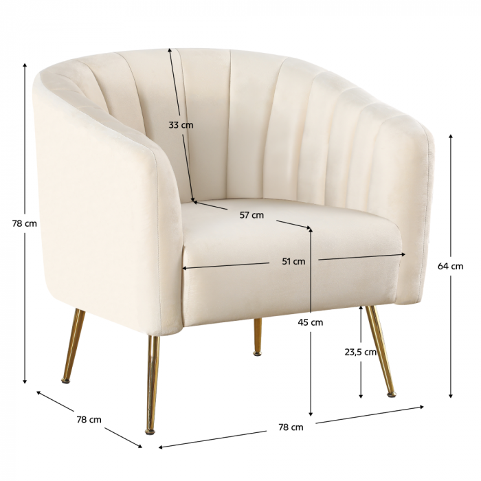 Fotoliu de design, ţesătură Velvet bej/gold crom-auriu, BAGY [6]